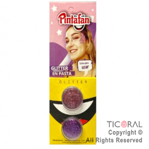 MAQUILLAJE ARTISTICO GLITTER ROSA Y VIOLETA (BLISTER X 2 UNID - 4 GR) (PACK X 3 BLISTER)
